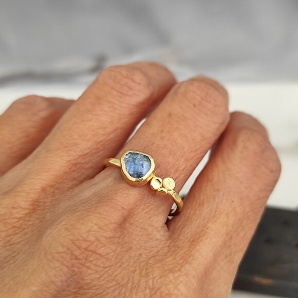 Moissanite ring. 14K yellow gold ring with Blue Moissanite. UNIQUE - Picture 9 of 11